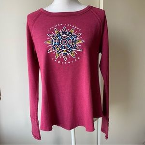 Cayman Islands Shirt Womens Size Small Pink Waffle Knit EUC Loose fit Beach Sun